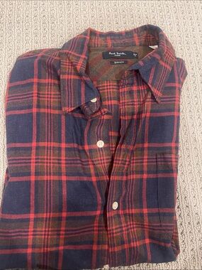 Paul Smith Navy and Red Plaid Flannel Button-Down Shirt